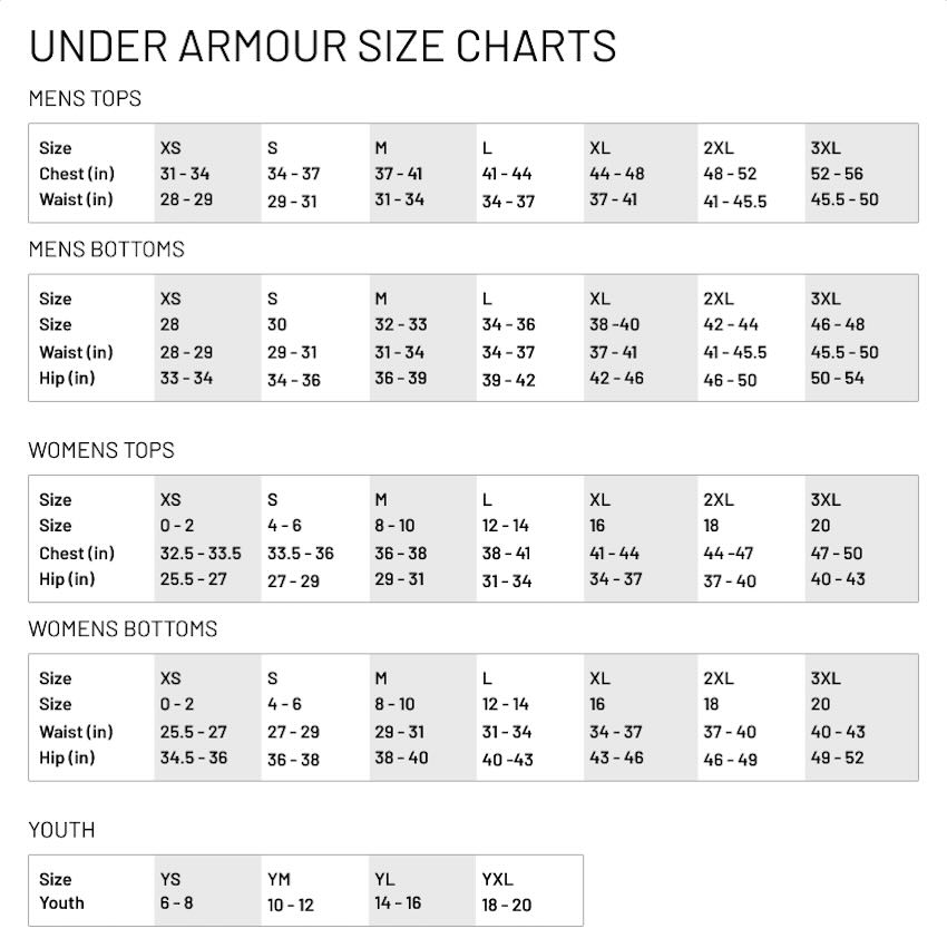 Under Armour Size Guide